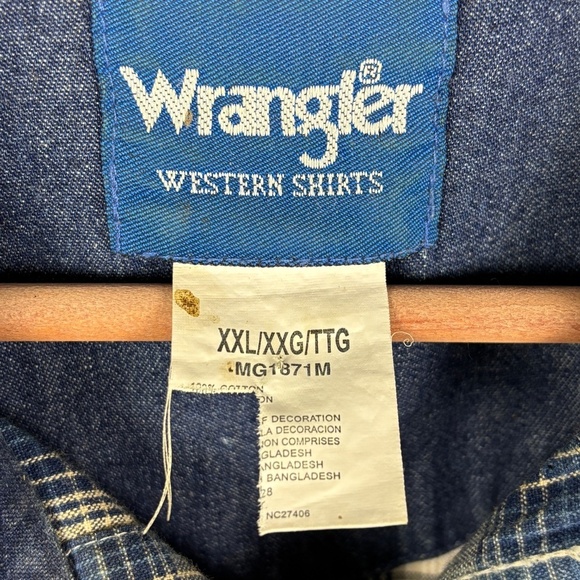 VTG Wrangler Mens Western Long Sleeve Snap Shirt XXL Cowboy Country Rodeo Flaws - Picture 7 of 12